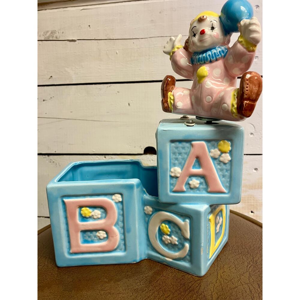 VTG Giftwares Clown Baby Blocks Musical box & Planter